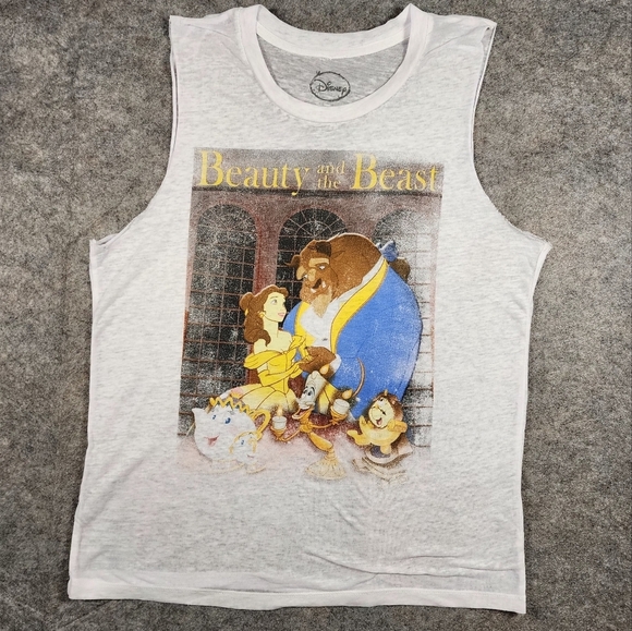 Disney Tops - Disney Beauty and the Beast Sleeveless White Tee Size Medium